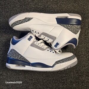 Jordan 3 Retro Midnight Navy White Cement Grey CT8532-140 Mens 8.5 Sneaker